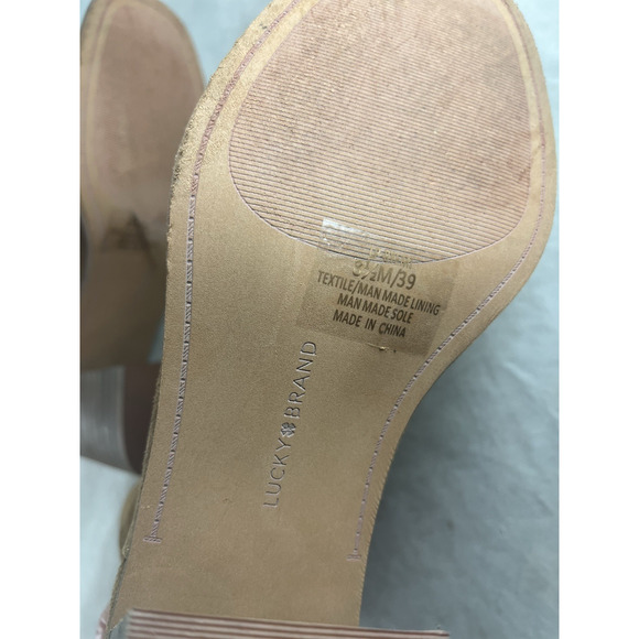 Lucky Brand Peep Toe Ryemi Topanga Tan Suede Booties Block Heels US Size 8.5 M - Picture 6 of 8